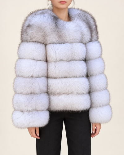 The Fox Fur Jacket in Natural White — front view