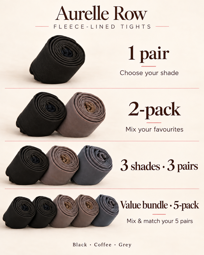 Choose 1, 2, 3 or 5 pairs of fleece-lined tights; mix and match Black, Coffee and Grey in the value 5-pack
