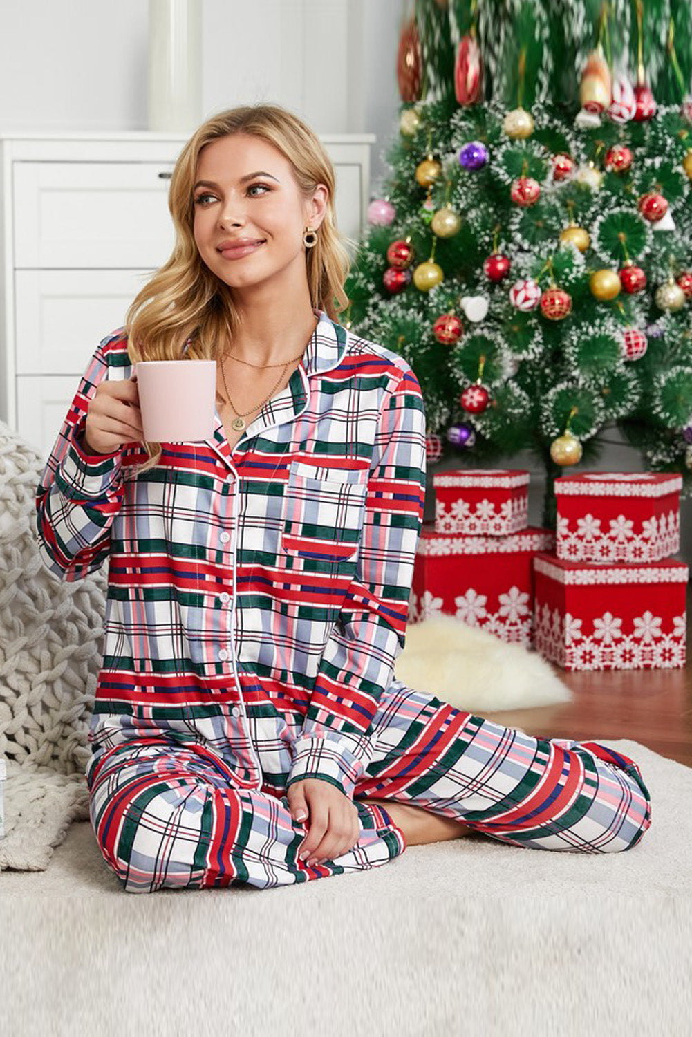Red Plaid Christmas Pajama Set, view 3