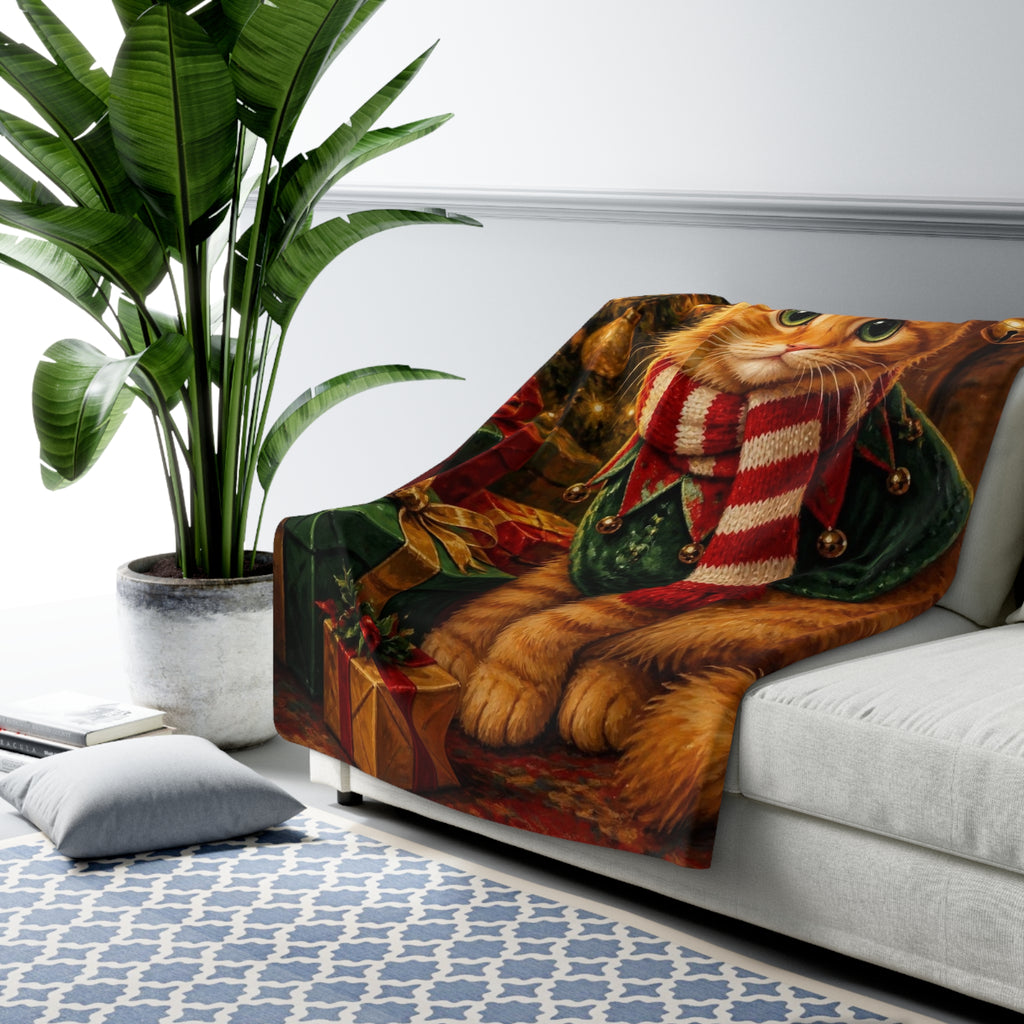 Custom Pet Portrait Sherpa Blanket - Your Dog or Cat Painted in Christmas Style From Your Photo