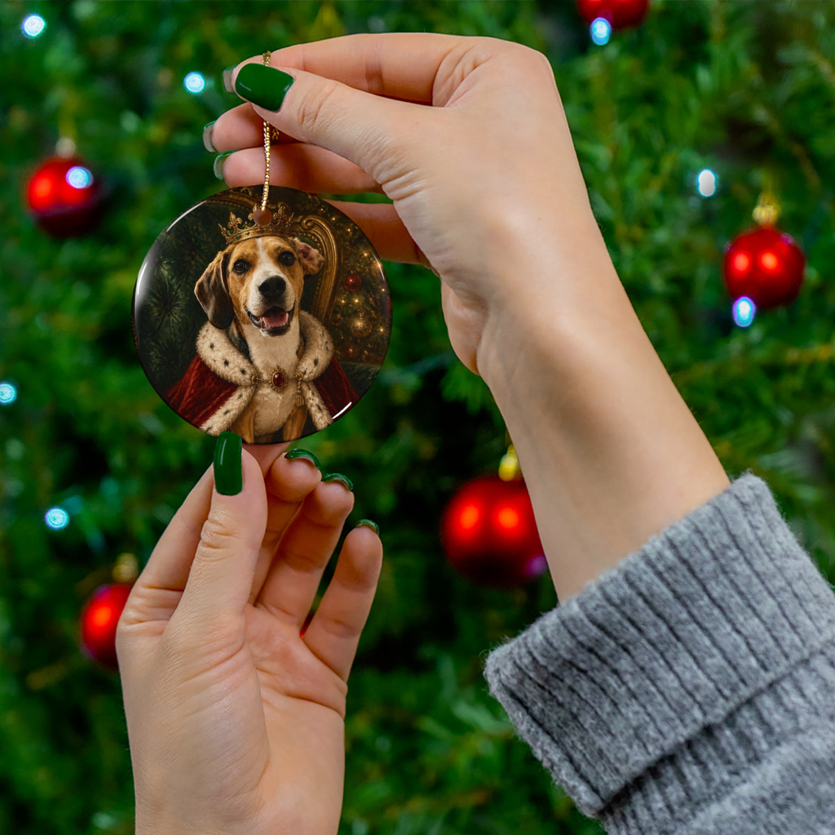 Custom Pet Portrait Christmas Ornament - Your Dog or Cat Painted From Your Photo, Circle or Heart