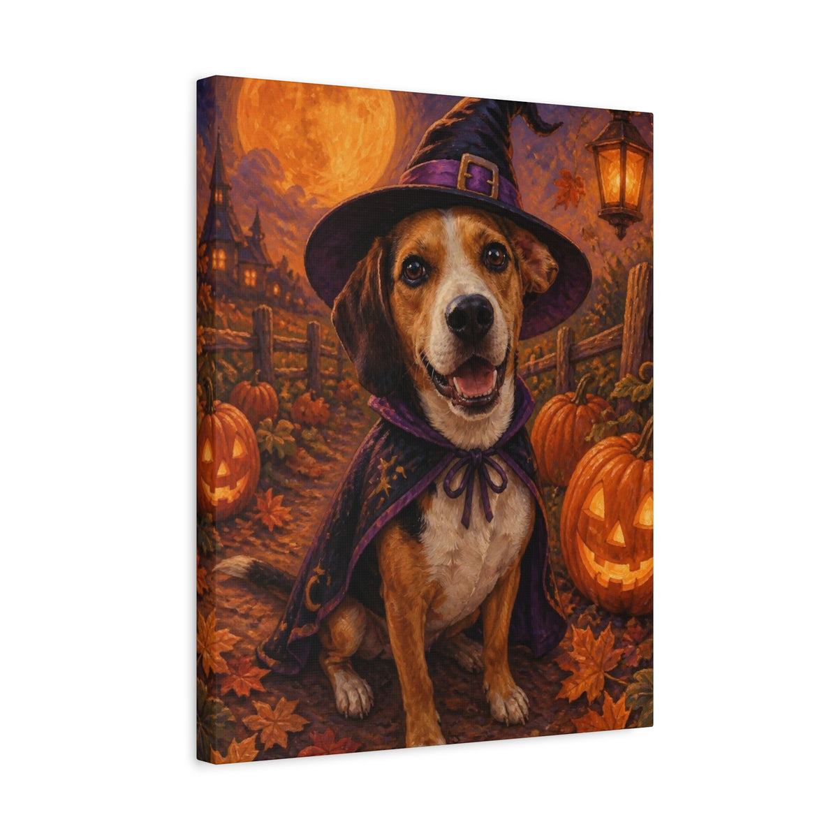 Custom Halloween Pet Portrait Canvas - Your Pet as a Witch, Wizard or Vampire, Made From Your Photo