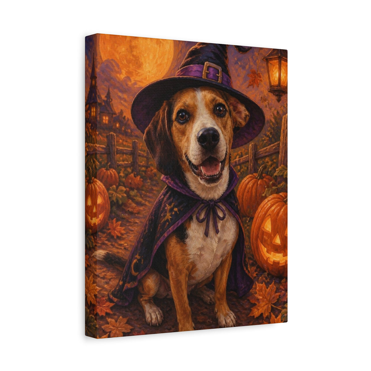 Custom Halloween Pet Portrait Canvas - Your Pet as a Witch, Wizard or Vampire, Made From Your Photo