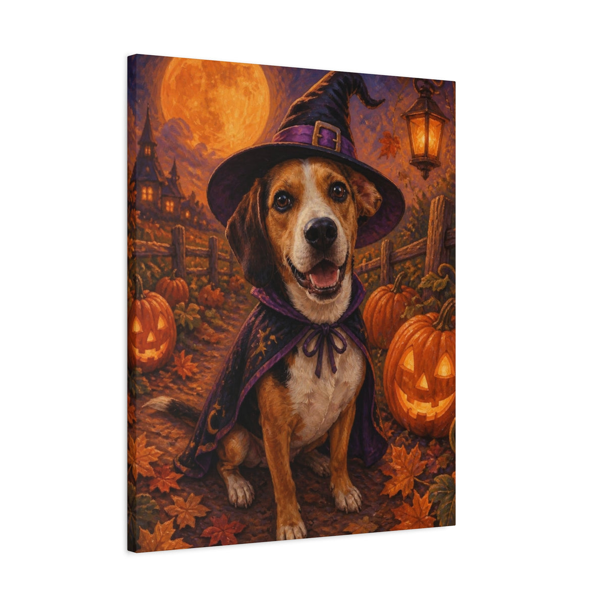 Custom Halloween Pet Portrait Canvas - Your Pet as a Witch, Wizard or Vampire, Made From Your Photo