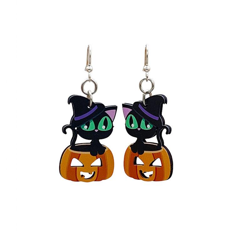 Cat and pumpkin earrings included with the T-shirt bundle
