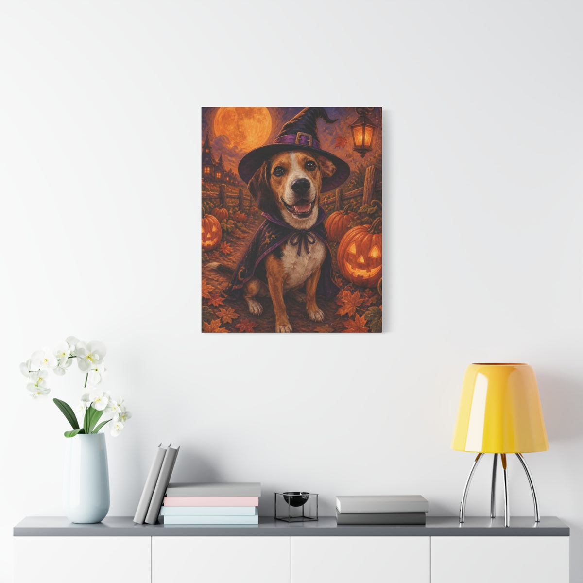 Custom Halloween Pet Portrait Canvas - Your Pet as a Witch, Wizard or Vampire, Made From Your Photo