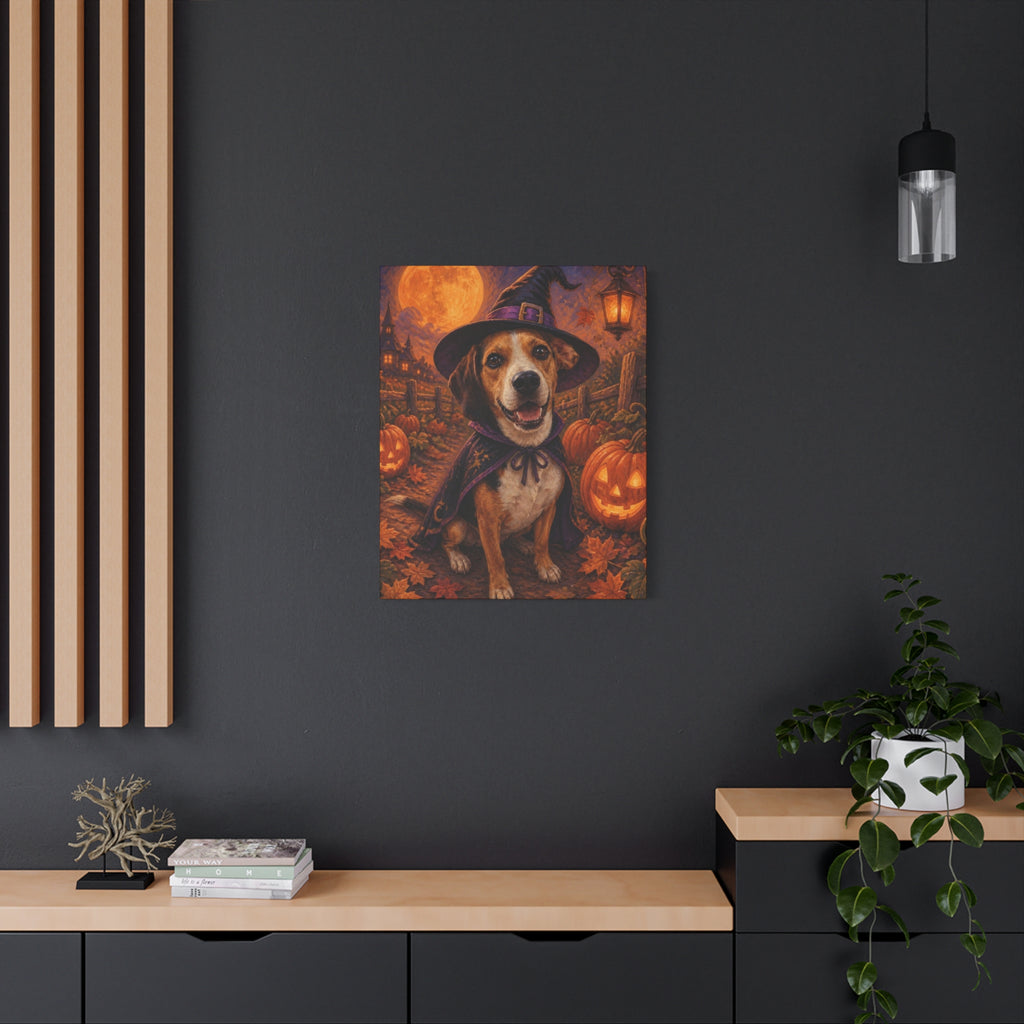 Custom Halloween Pet Portrait Canvas - Your Pet as a Witch, Wizard or Vampire, Made From Your Photo