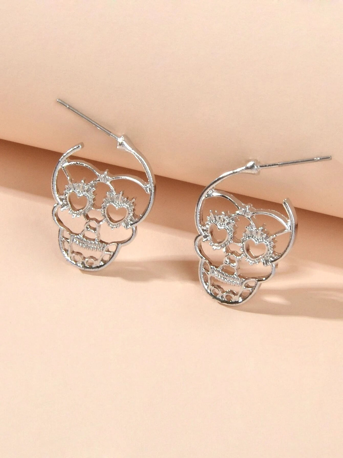 Silver Skull Stud Earrings, view 1