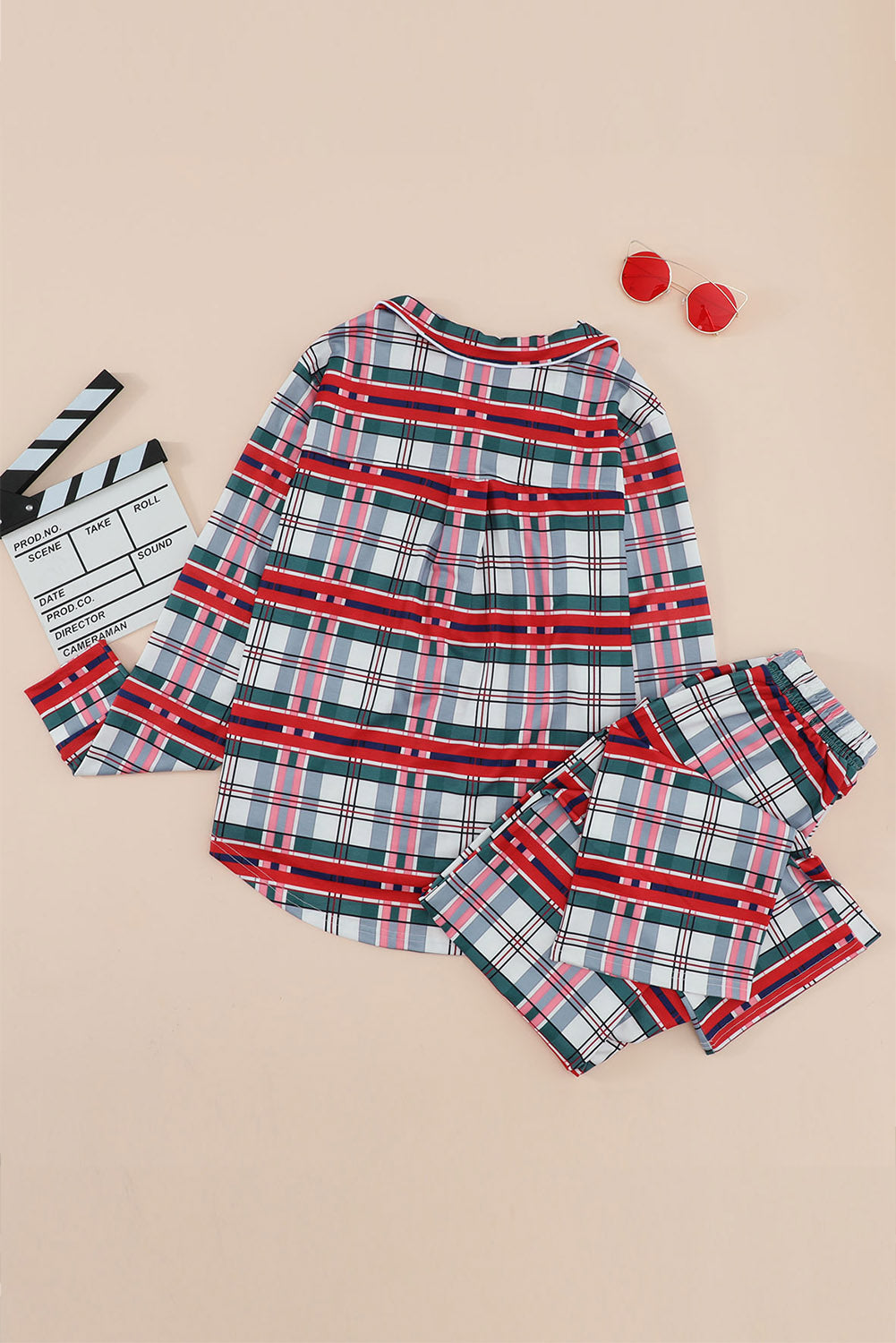 Red Plaid Christmas Pajama Set — Button-Down Top & Pants for Women
