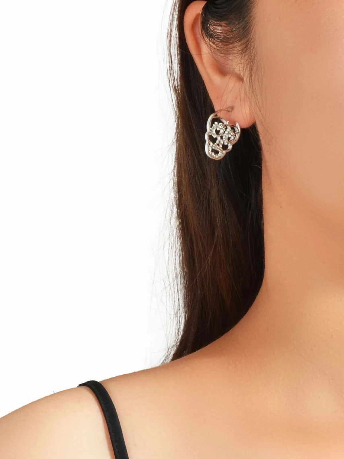 Silver Skull Stud Earrings, view 3