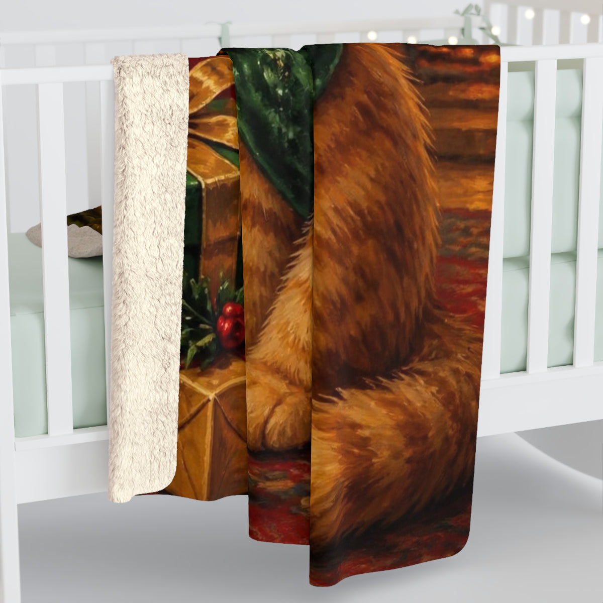 Custom Pet Portrait Sherpa Blanket - Your Dog or Cat Painted in Christmas Style From Your Photo
