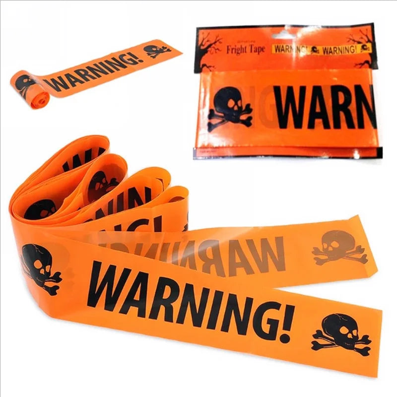 Skull warning tape roll for Halloween party decorations and haunted house barricade scenes