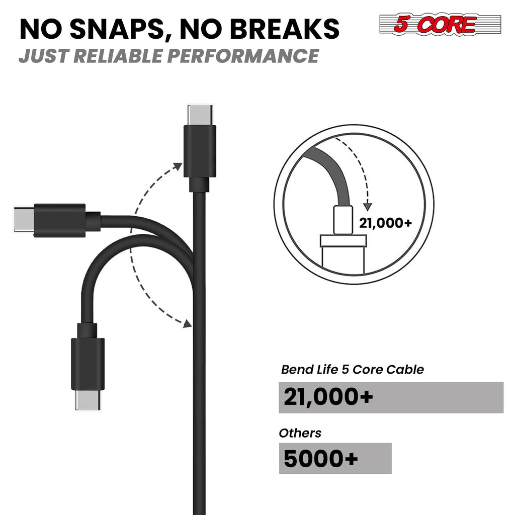 5Core USB-A to USB-C Charging Cables — 5-Pack, Black
