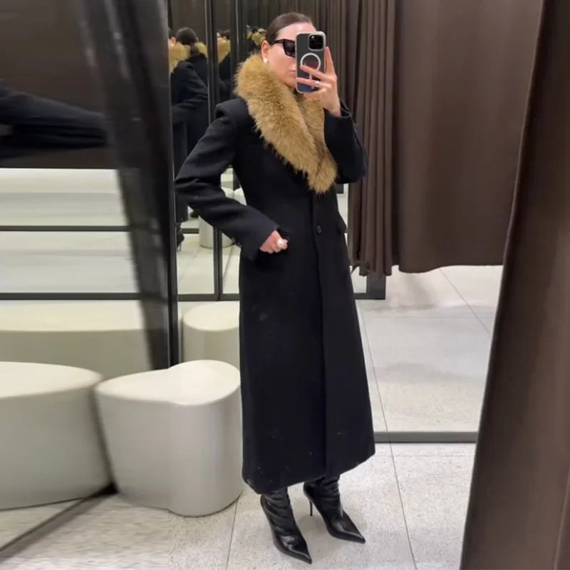 The Cruelty-Free Fur Lapel Long Coat