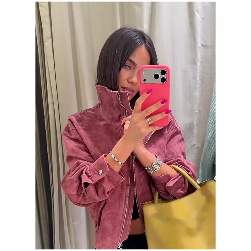 The Stand-Collar Cruelty-Free Suede Jacket