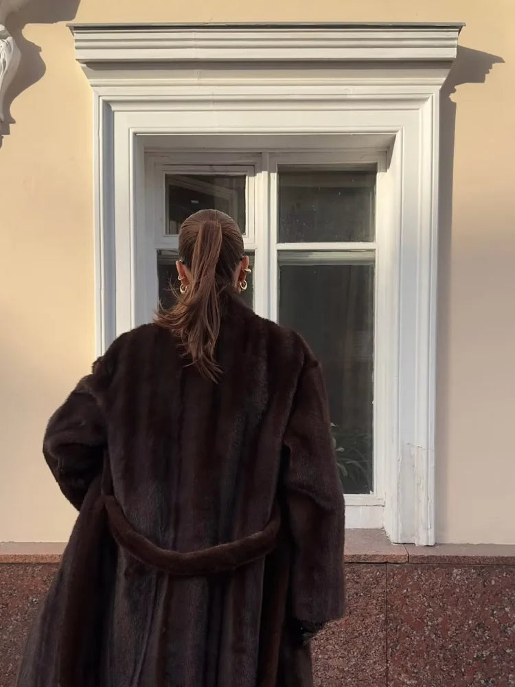 The Lace-Up Long Cruelty-Free Fur Coat