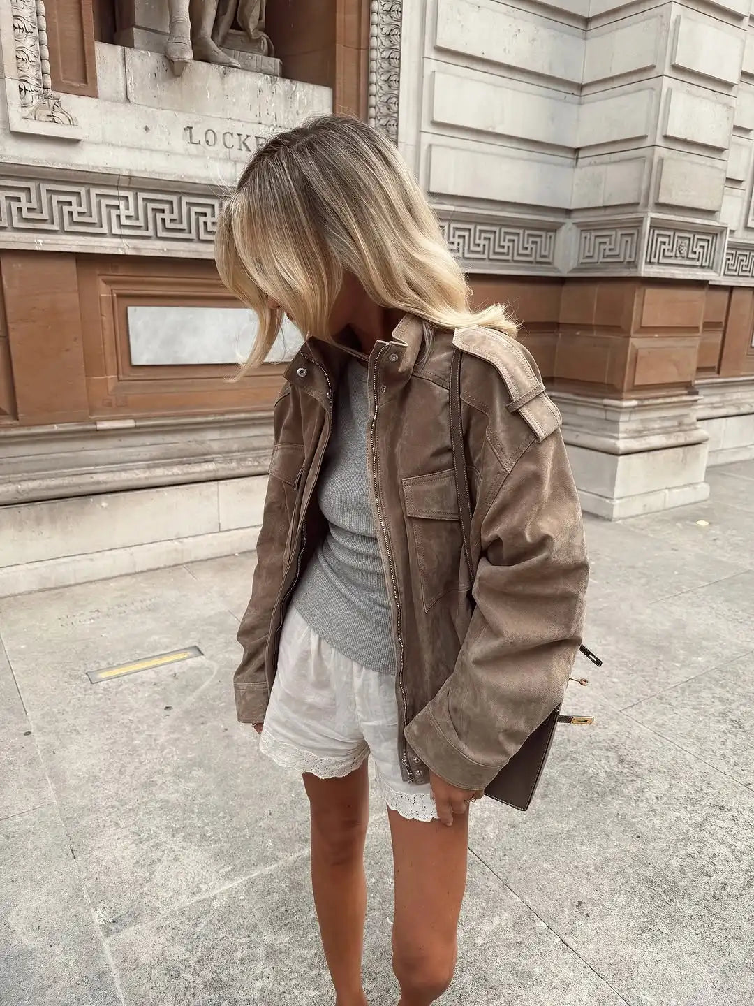 The Stand-Collar Cruelty-Free Suede Jacket