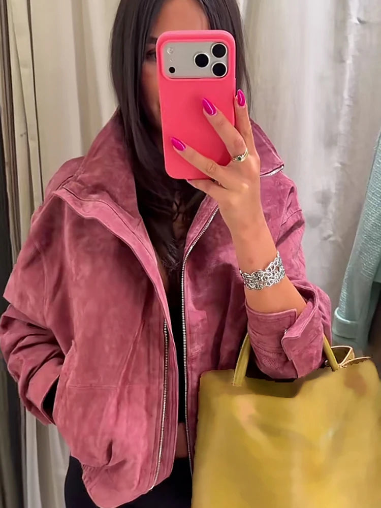 The Stand-Collar Cruelty-Free Suede Jacket