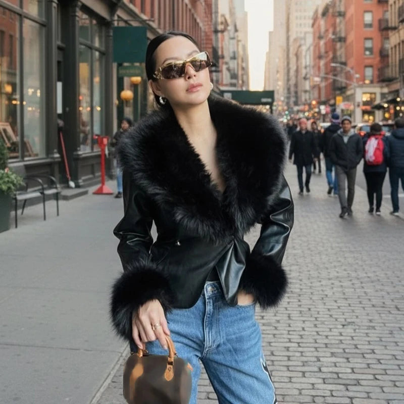 The Cruelty-Free Leather Jacket with Fur Collar