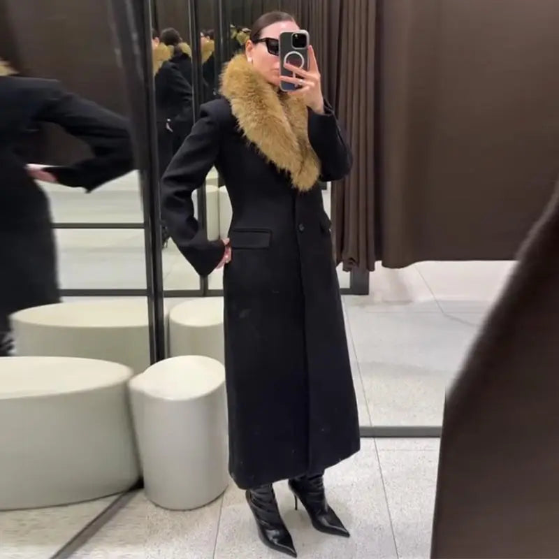 The Cruelty-Free Fur Lapel Long Coat