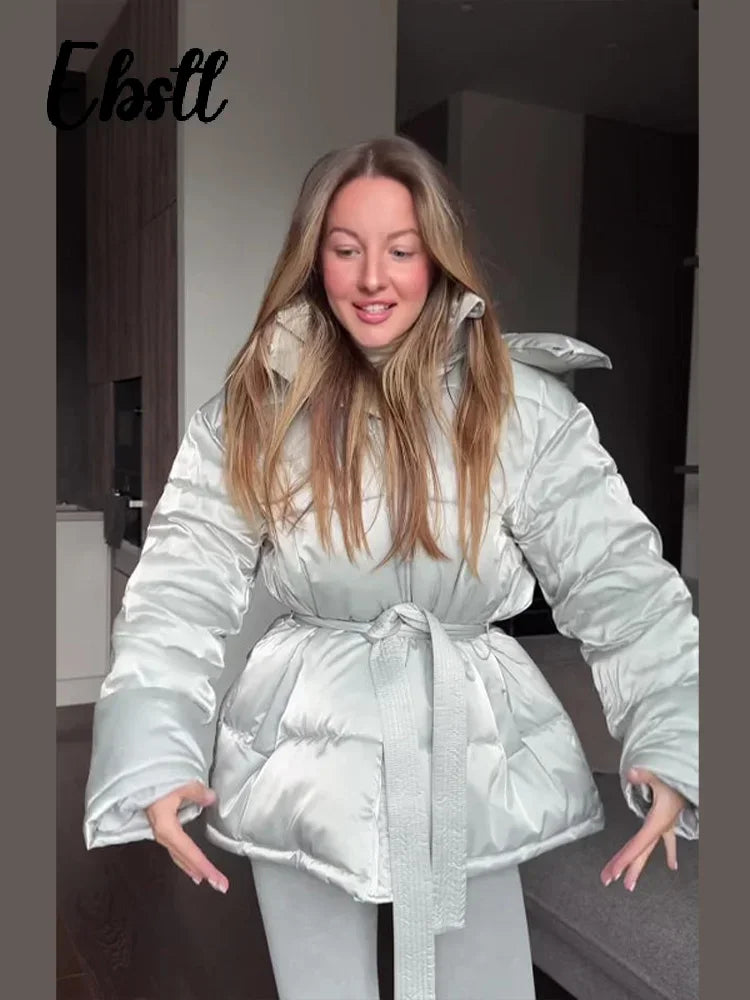 The Glossy Hooded Belted Puffer