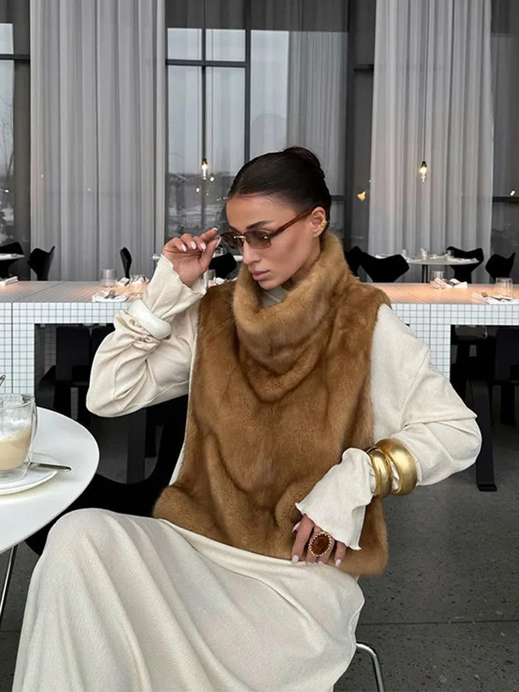 The Lace-Up Long Cruelty-Free Fur Coat