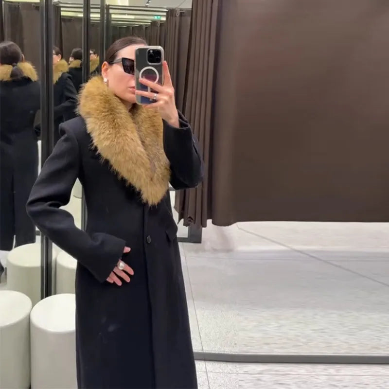 The Cruelty-Free Fur Lapel Long Coat