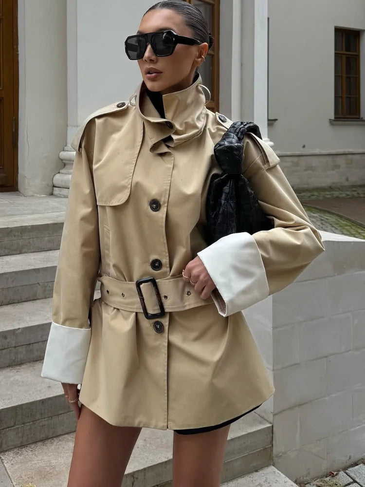 The Stand-Collar Contrast-Cuff Trench