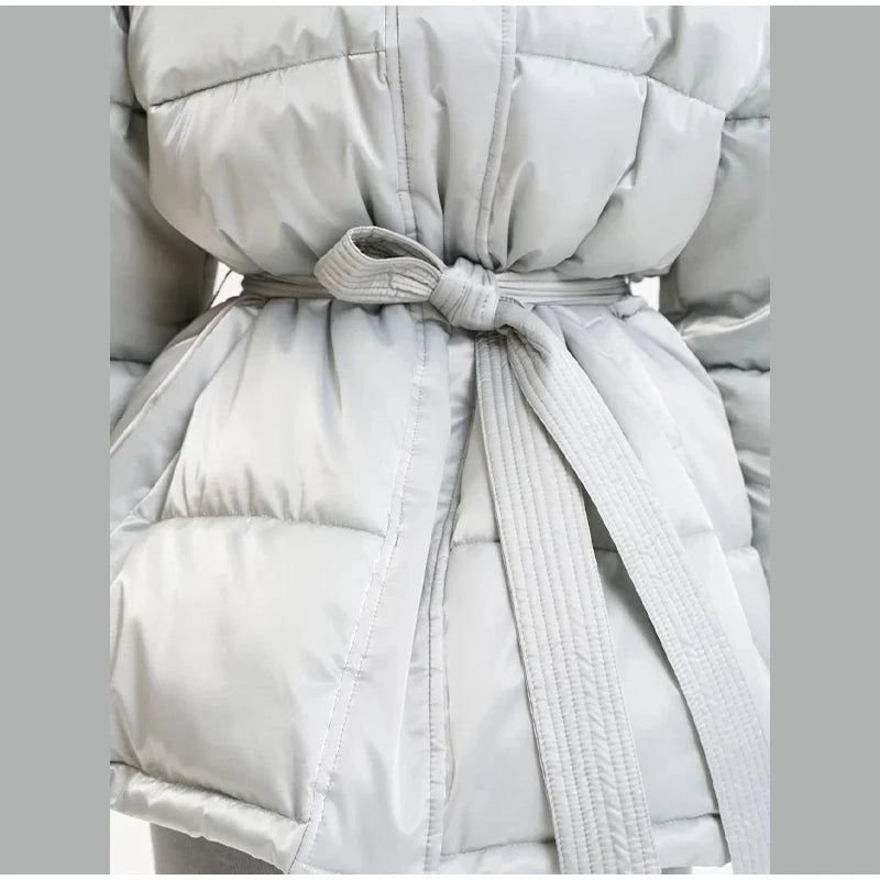 The Glossy Hooded Belted Puffer