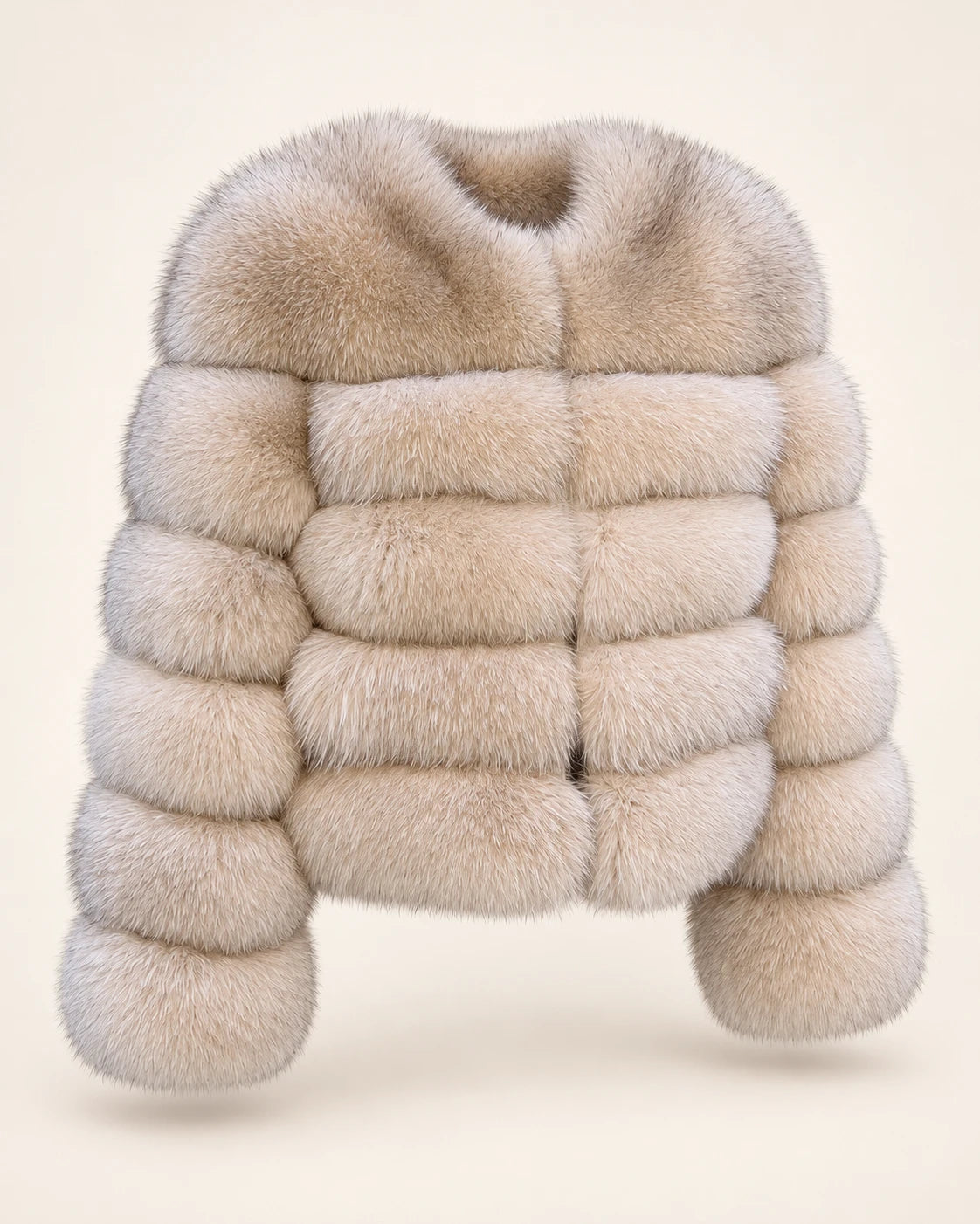 The Fox Fur Jacket in Light Beige — studio view