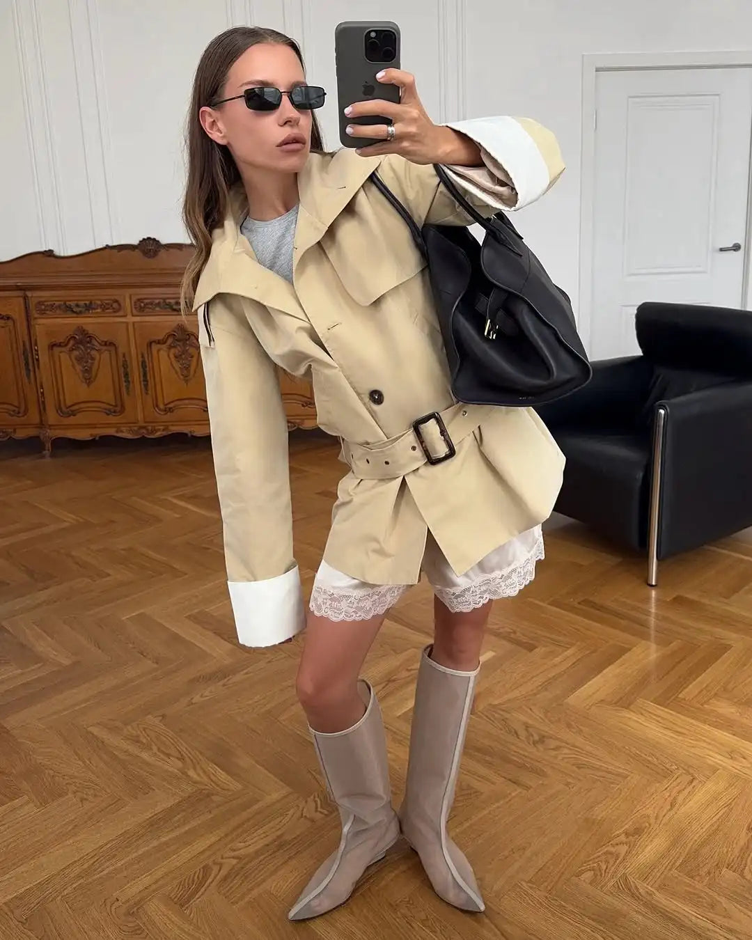 The Stand-Collar Contrast-Cuff Trench