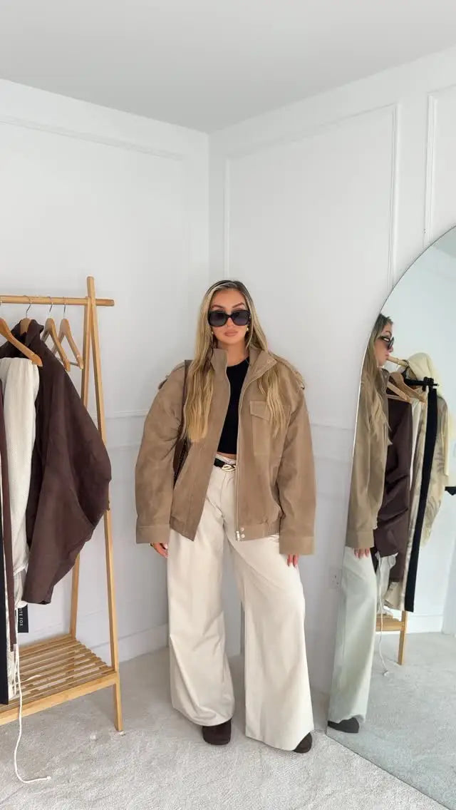 The Stand-Collar Cruelty-Free Suede Jacket