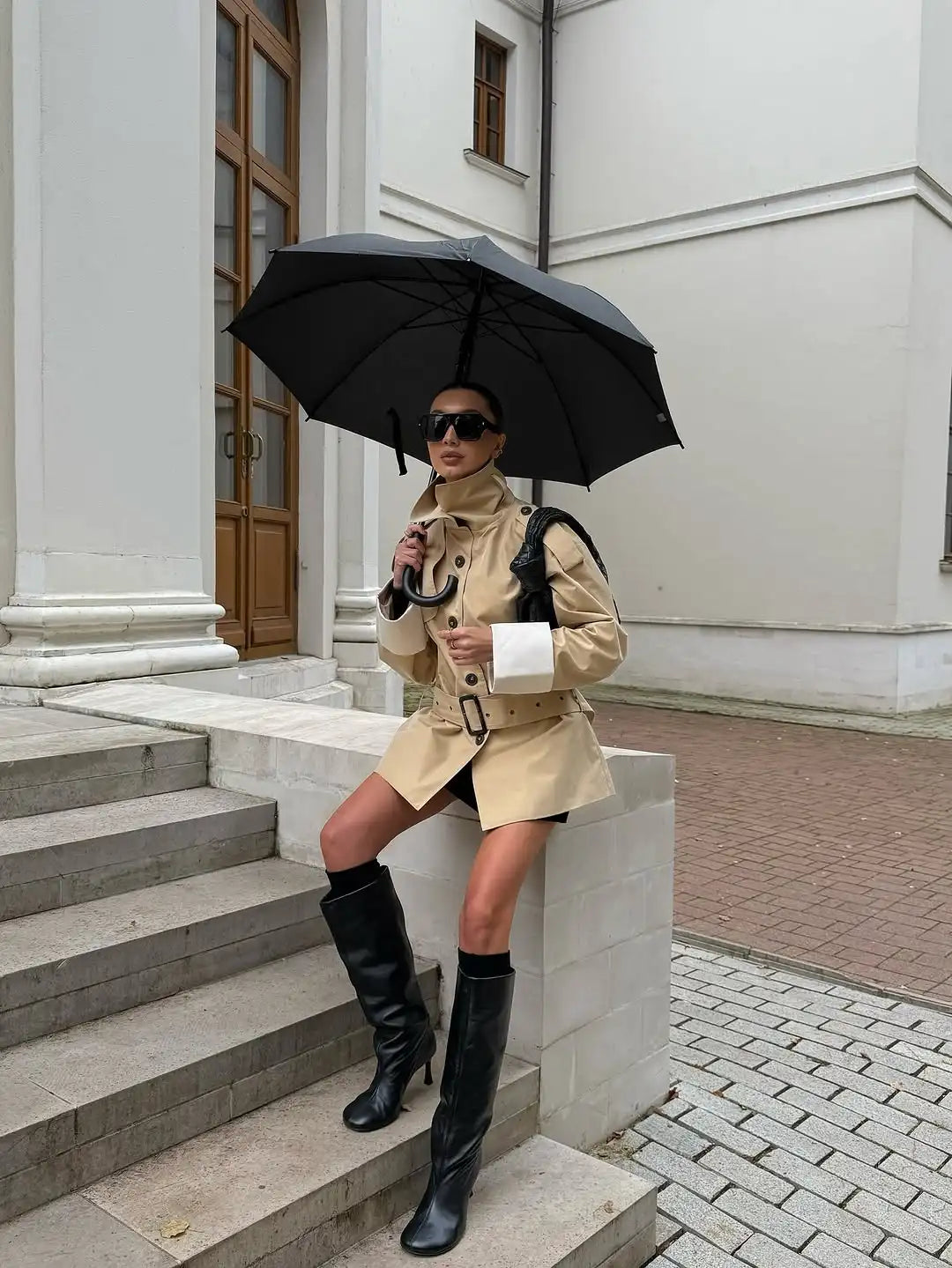 The Stand-Collar Contrast-Cuff Trench