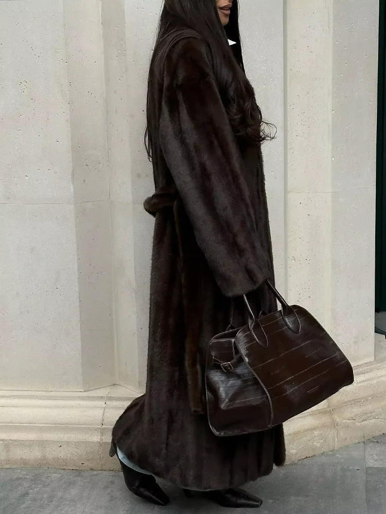 The Lace-Up Long Cruelty-Free Fur Coat