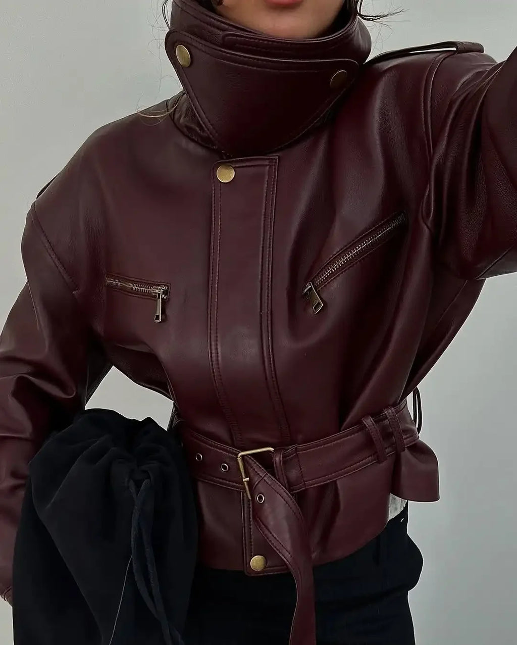 The Burgundy Cinched-Waist Jacket