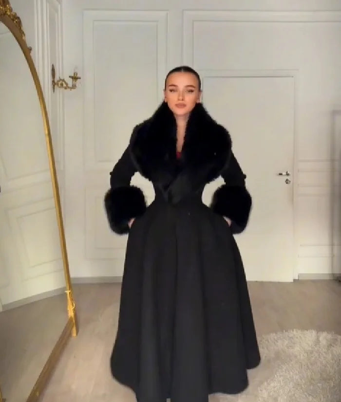 The Cruelty-Free Fur Collar A-Line Maxi Coat