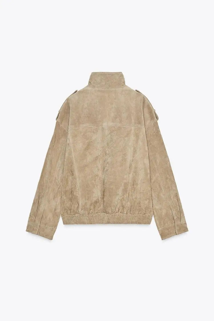 The Stand-Collar Cruelty-Free Suede Jacket