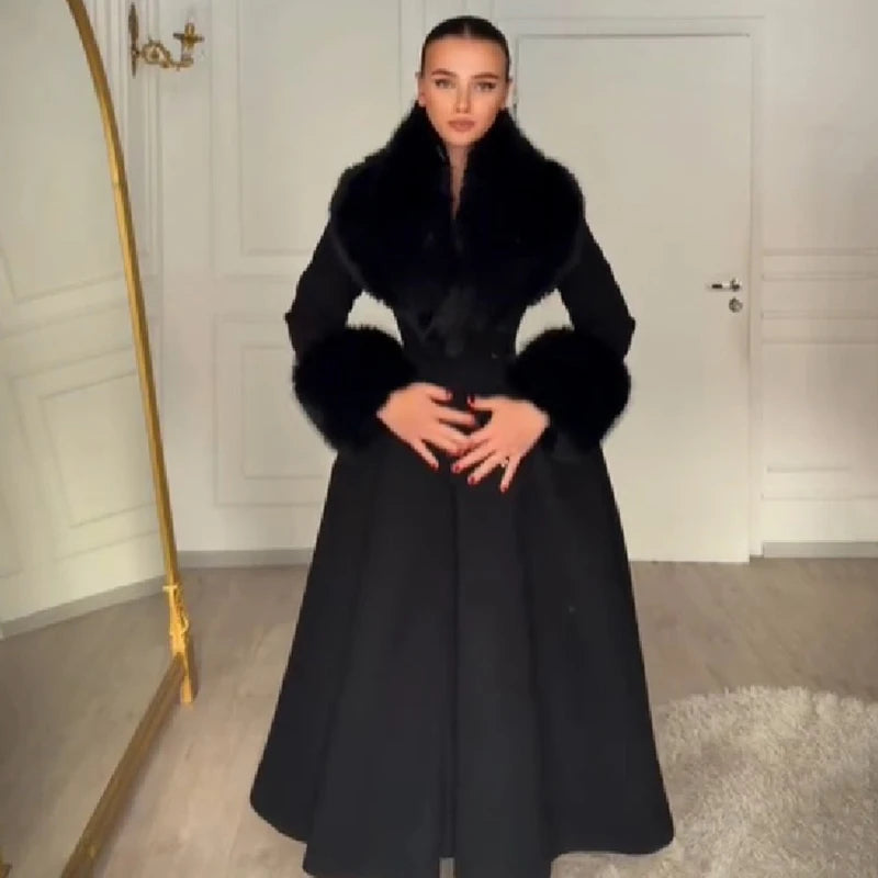The Cruelty-Free Fur Collar A-Line Maxi Coat