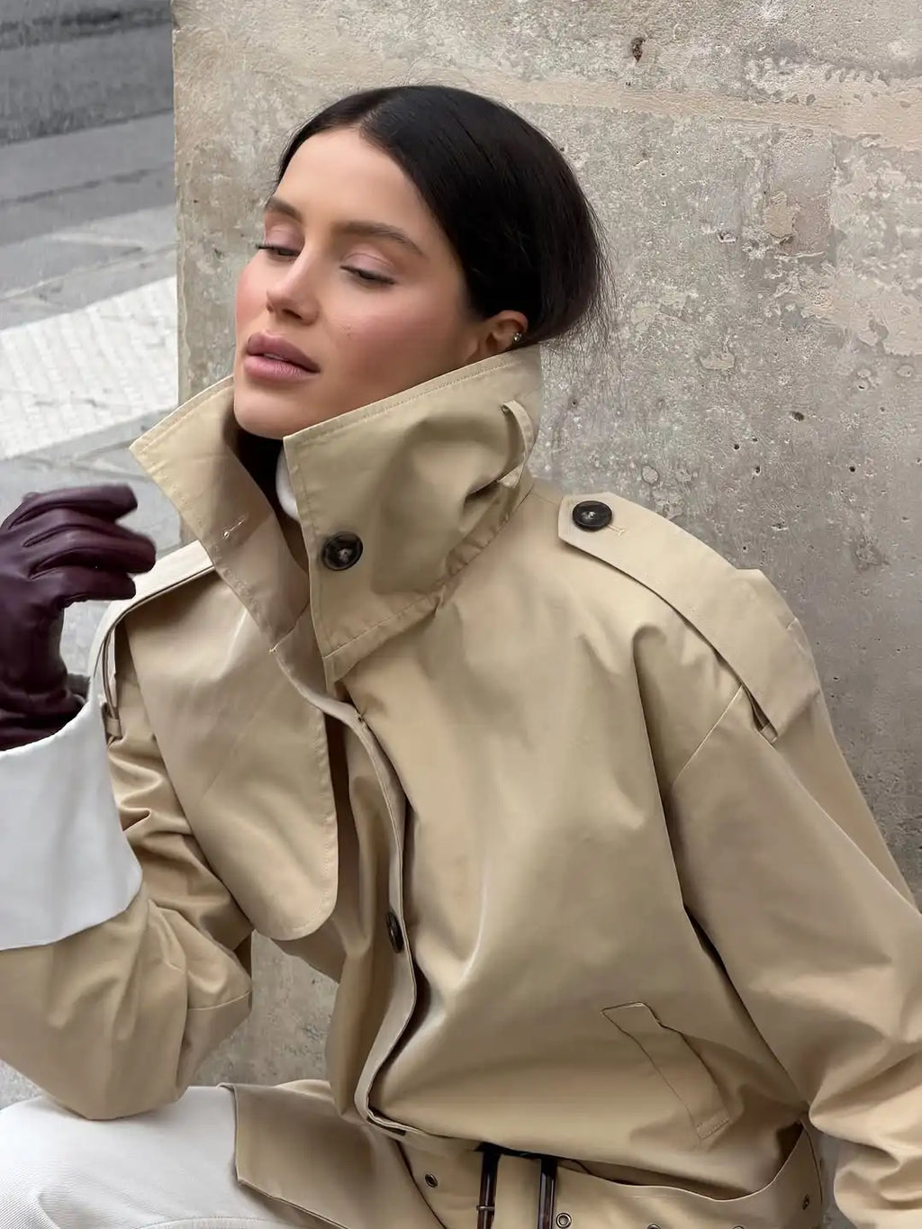 The Stand-Collar Contrast-Cuff Trench
