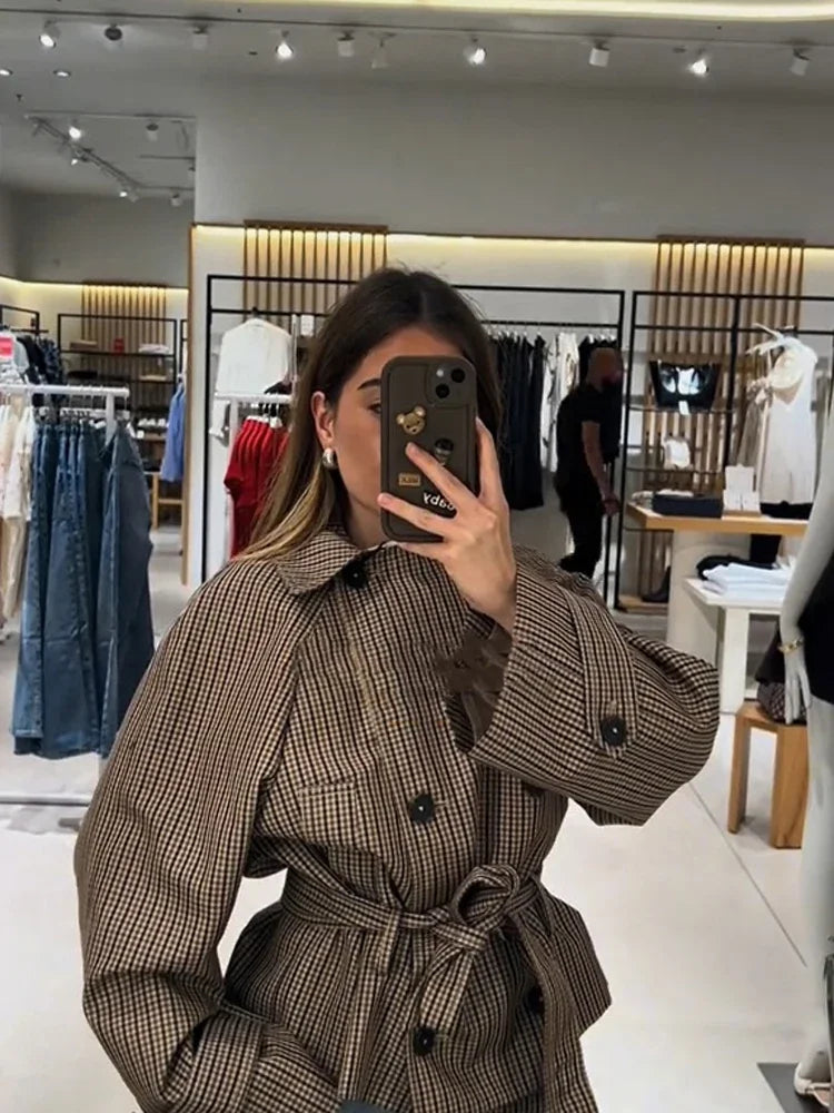 The Plaid Belted Short Trench