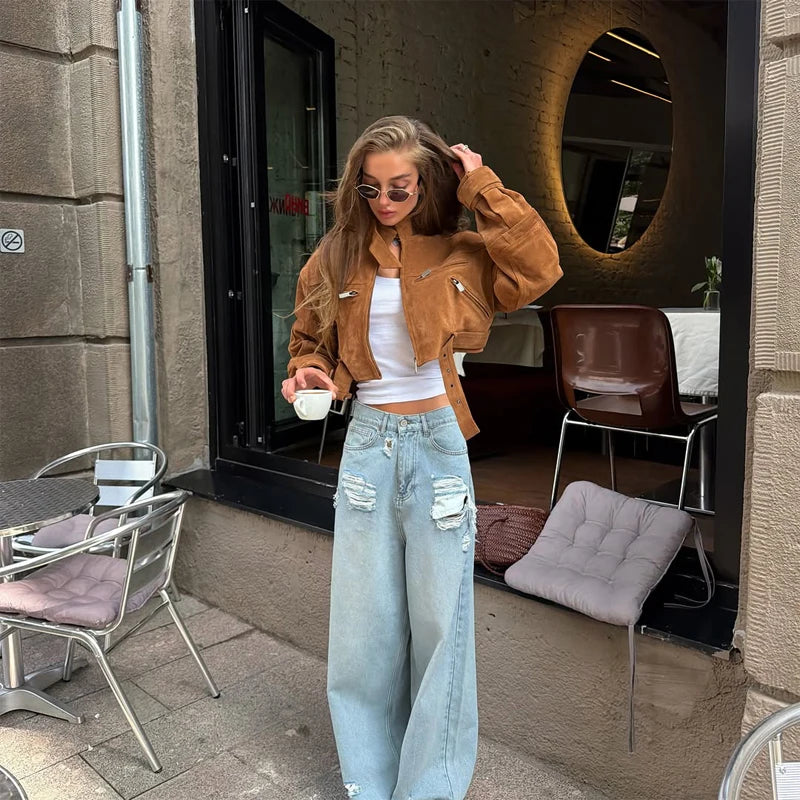 The Zip Cruelty-Free Suede Belted Jacket