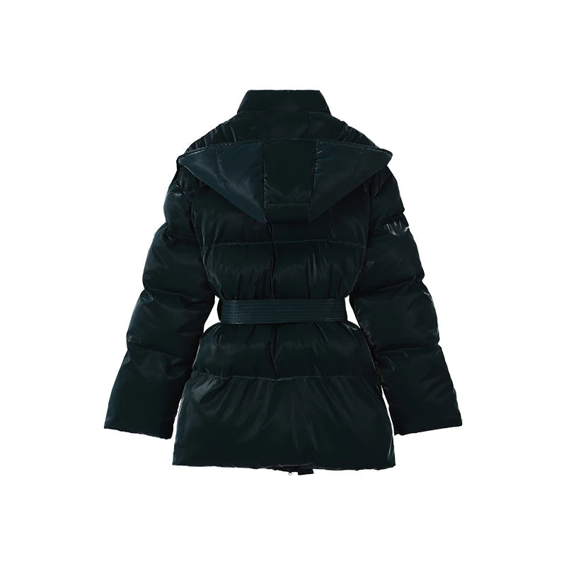 The Glossy Hooded Belted Puffer
