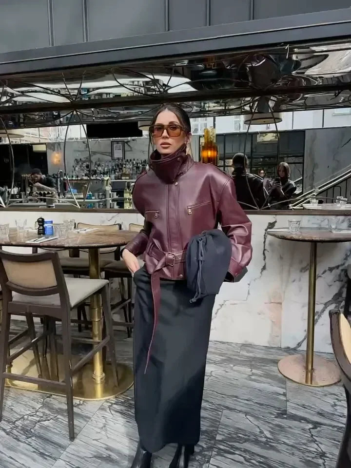 The Burgundy Cinched-Waist Jacket