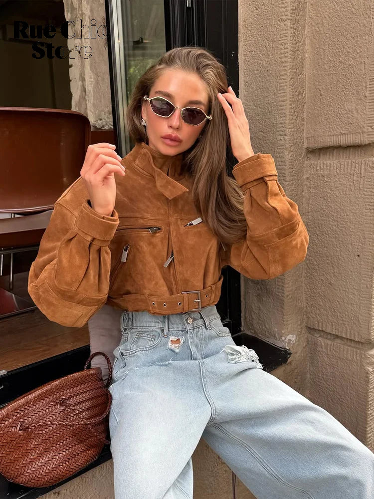 The Zip Cruelty-Free Suede Belted Jacket