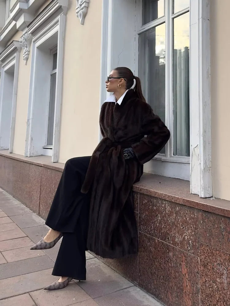 The Lace-Up Long Cruelty-Free Fur Coat