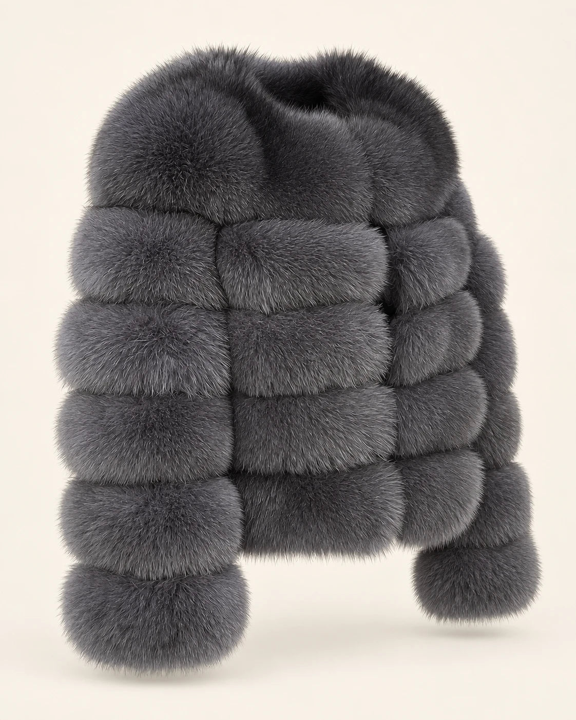 The Fox Fur Jacket in Smoke Grey — studio view