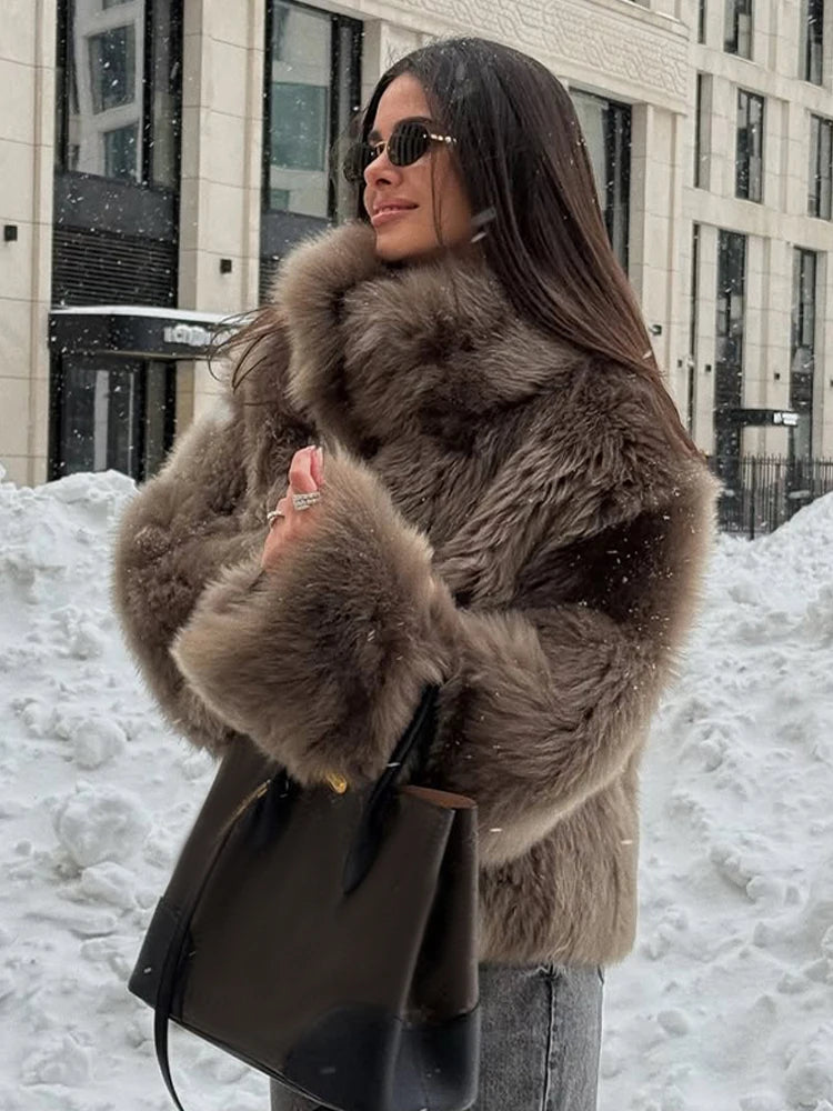 The Lace-Up Long Cruelty-Free Fur Coat