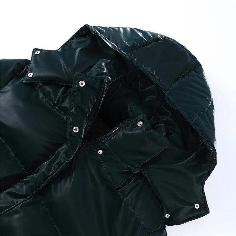 The Glossy Hooded Belted Puffer