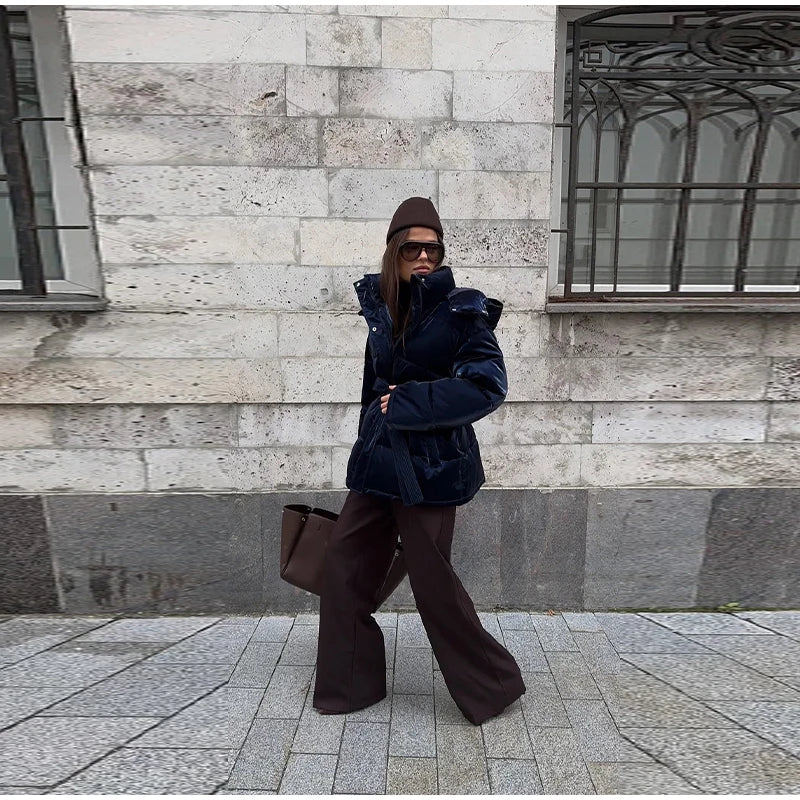 The Glossy Hooded Belted Puffer