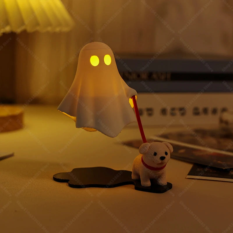 Ghost and dog night light emitting warm Halloween glow for bedroom and nursery decor